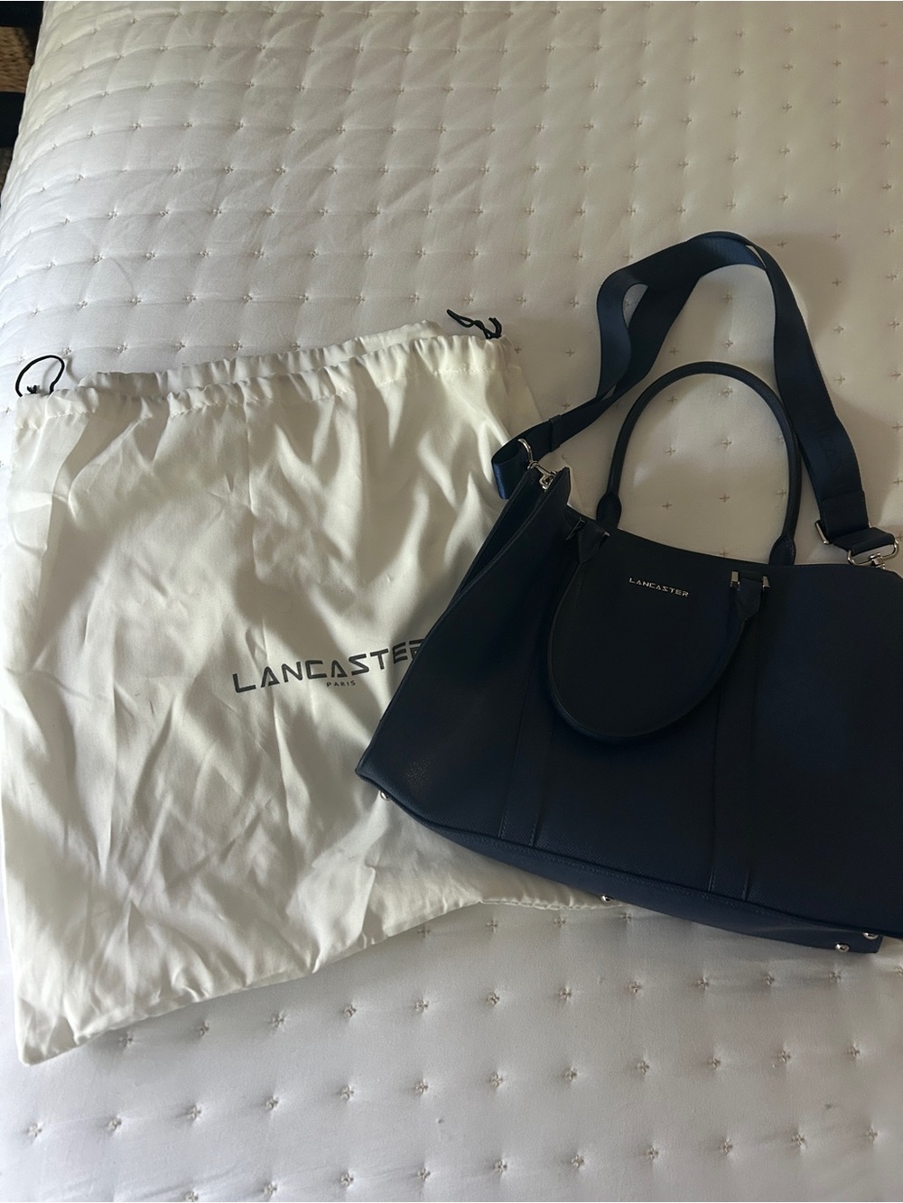 Lancaster Navy Leather Satchel Bag